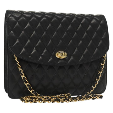 BALLY Chain Shoulder Bag Leather Black Gold Auth 142113