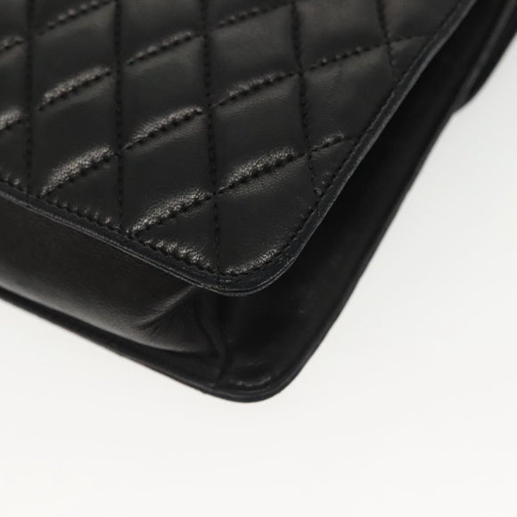 BALLY Chain Shoulder Bag Leather Black Gold Auth 142113