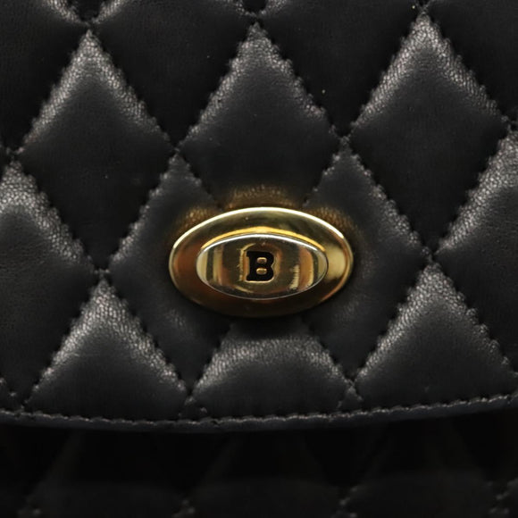 BALLY Chain Shoulder Bag Leather Black Gold Auth 142113