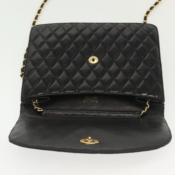 BALLY Chain Shoulder Bag Leather Black Gold Auth 142113