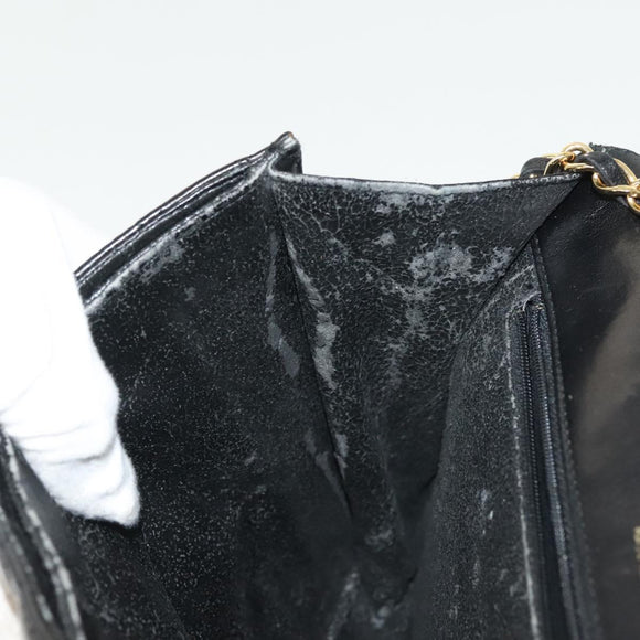 BALLY Chain Shoulder Bag Leather Black Gold Auth 142113