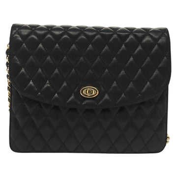 BALLY Chain Shoulder Bag Leather Black Gold Auth 142113 - 0