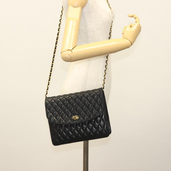 BALLY Chain Shoulder Bag Leather Black Gold Auth 142113