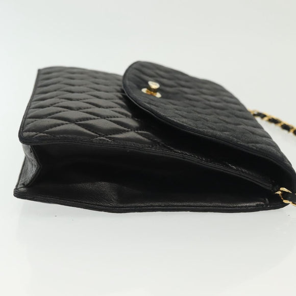 BALLY Chain Shoulder Bag Leather Black Gold Auth 142113