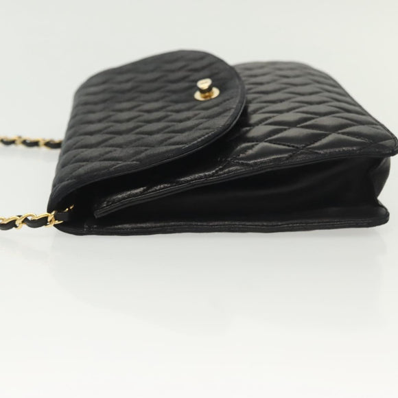 BALLY Chain Shoulder Bag Leather Black Gold Auth 142113