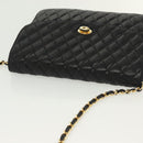 BALLY Chain Shoulder Bag Leather Black Gold Auth 142113-6