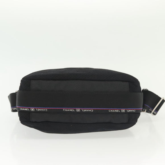 CHANEL Sports Shoulder Bag Canvas Black Silver CC Auth 142114
