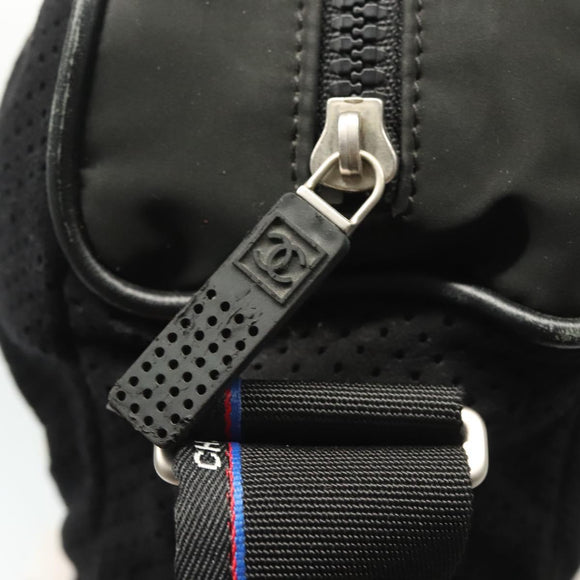 CHANEL Sports Shoulder Bag Canvas Black Silver CC Auth 142114