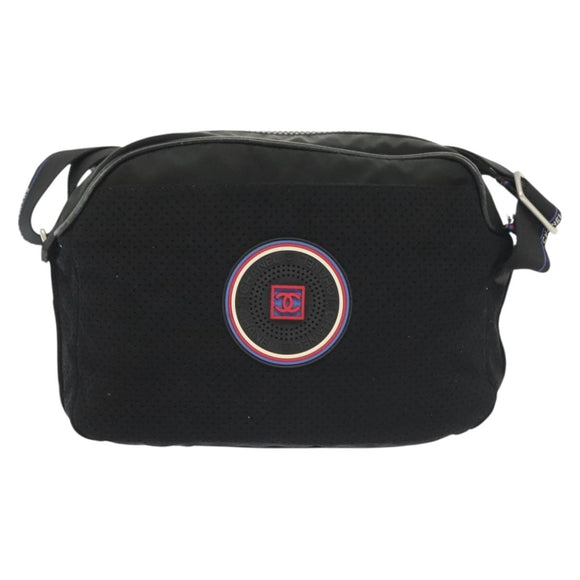 CHANEL Sports Shoulder Bag Canvas Black Silver CC Auth 142114