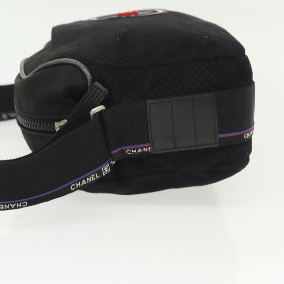 CHANEL Sports Shoulder Bag Canvas Black Silver CC Auth 142114