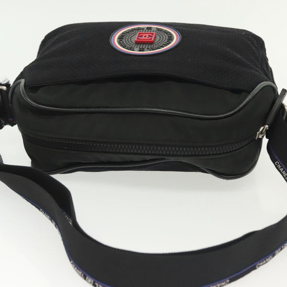 CHANEL Sports Shoulder Bag Canvas Black Silver CC Auth 142114