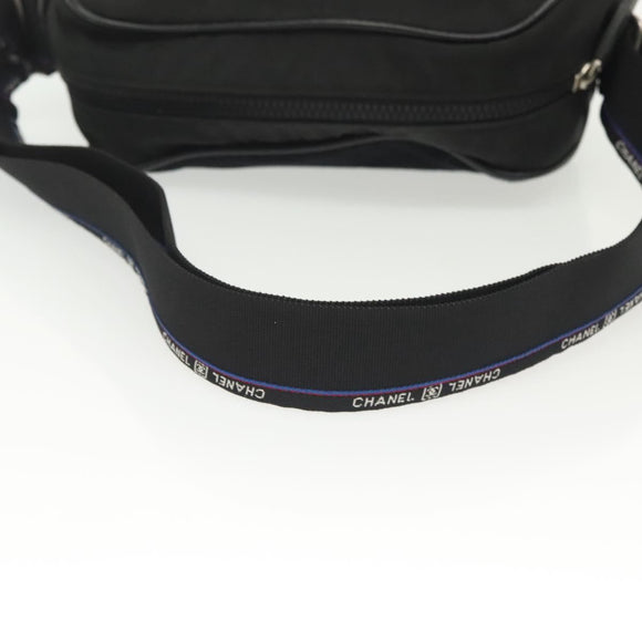 CHANEL Sports Shoulder Bag Canvas Black Silver CC Auth 142114