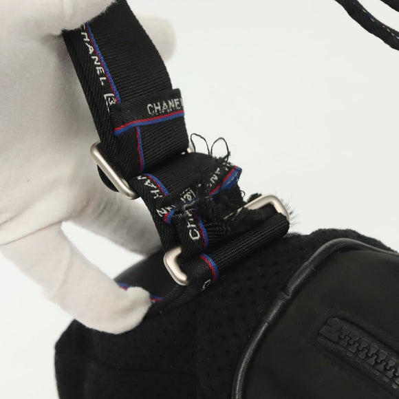 CHANEL Sports Shoulder Bag Canvas Black Silver CC Auth 142114