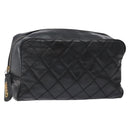 CHANEL Matelasse Pouch Leather Black Gold CC Auth 142115-1