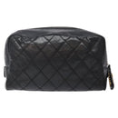 CHANEL Matelasse Pouch Leather Black Gold CC Auth 142115-3