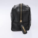 CHANEL Matelasse Pouch Leather Black Gold CC Auth 142115-5