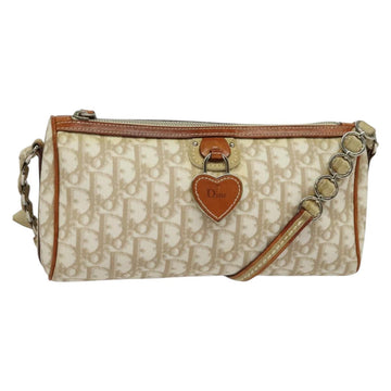 Christian Dior Trotter Canvas Romantic Shoulder Bag PVC Beige Silver Auth 142116