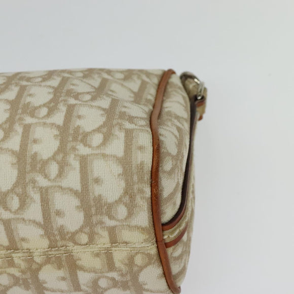 Christian Dior Trotter Canvas Romantic Shoulder Bag PVC Beige Silver Auth 142116