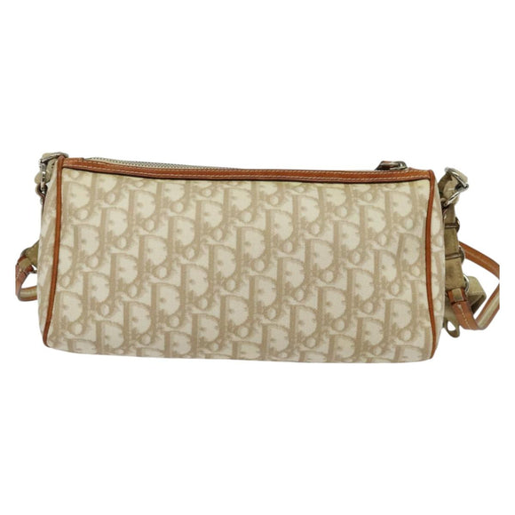 Christian Dior Trotter Canvas Romantic Shoulder Bag PVC Beige Silver Auth 142116