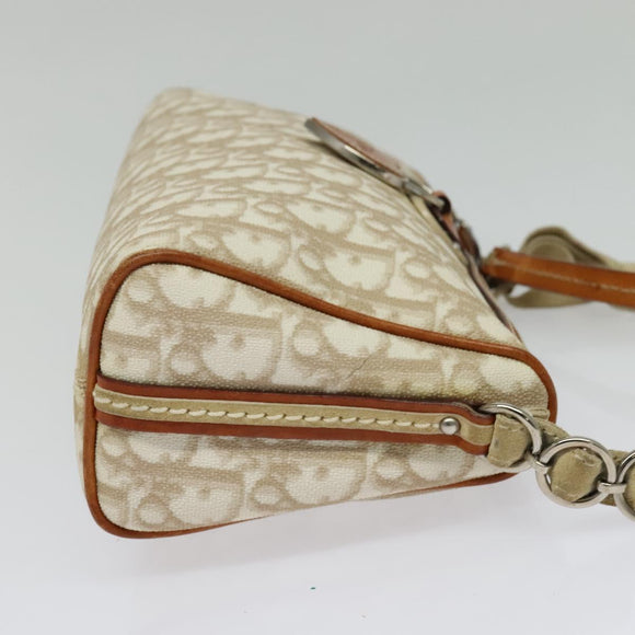 Christian Dior Trotter Canvas Romantic Shoulder Bag PVC Beige Silver Auth 142116