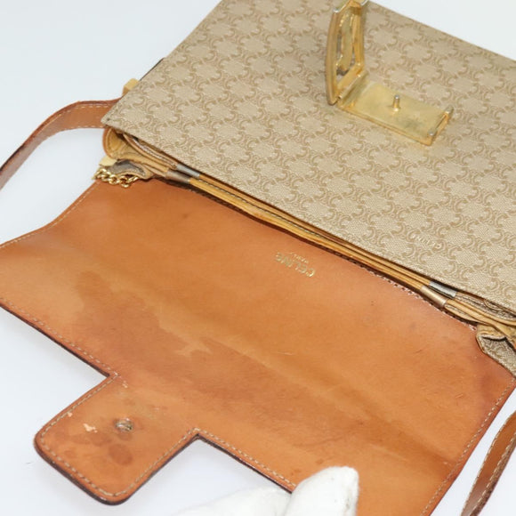 CELINE Macadam Canvas Shoulder Bag PVC Beige Gold Auth 142119