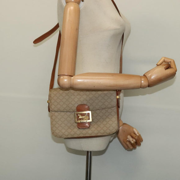 CELINE Macadam Canvas Shoulder Bag PVC Beige Gold Auth 142119