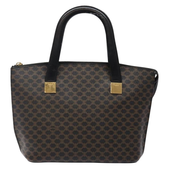 CELINE Macadam Canvas Hand Bag PVC Leather Black Gold Auth 142120
