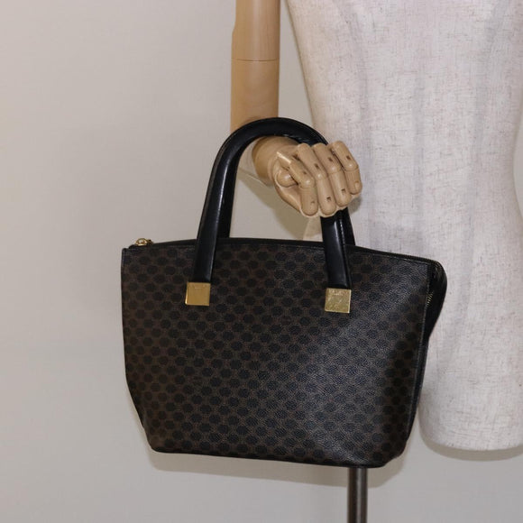 CELINE Macadam Canvas Hand Bag PVC Leather Black Gold Auth 142120