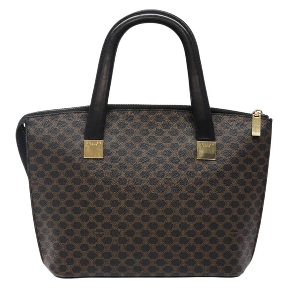 CELINE Macadam Canvas Hand Bag PVC Leather Black Gold Auth 142120