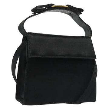 Salvatore Ferragamo Vala Shoulder Bag Satin Black Gold Auth 142122