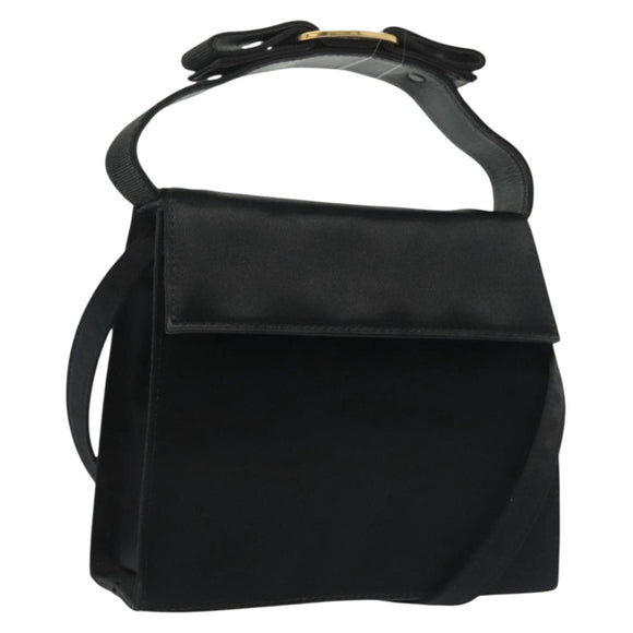 Salvatore Ferragamo Vala Shoulder Bag Satin Black Gold Auth 142122