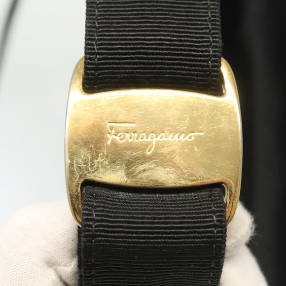 Salvatore Ferragamo Vala Shoulder Bag Satin Black Gold Auth 142122