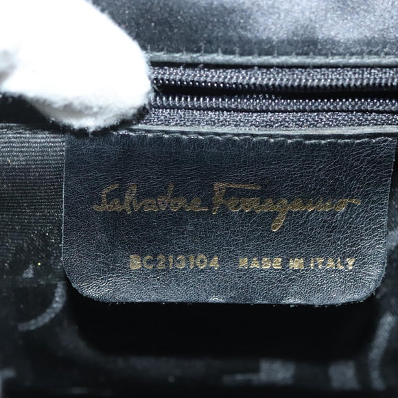 Salvatore Ferragamo Vala Shoulder Bag Satin Black Gold Auth 142122