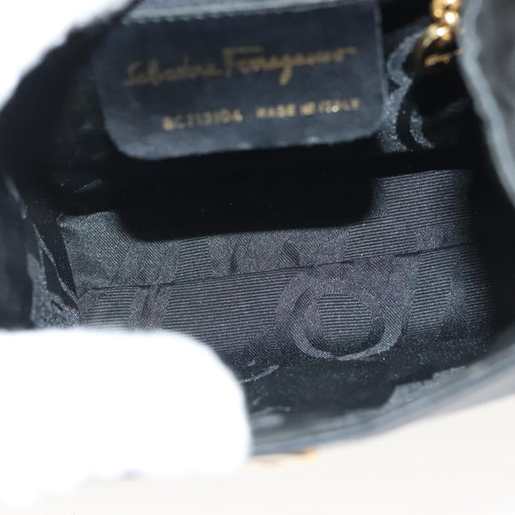 Salvatore Ferragamo Vala Shoulder Bag Satin Black Gold Auth 142122