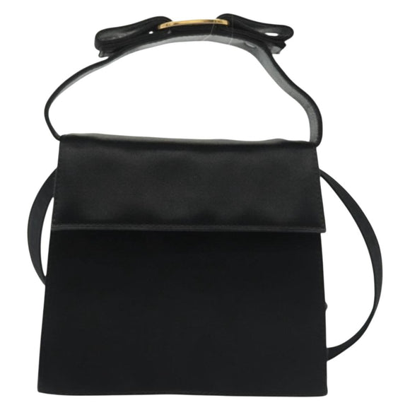 Salvatore Ferragamo Vala Shoulder Bag Satin Black Gold Auth 142122