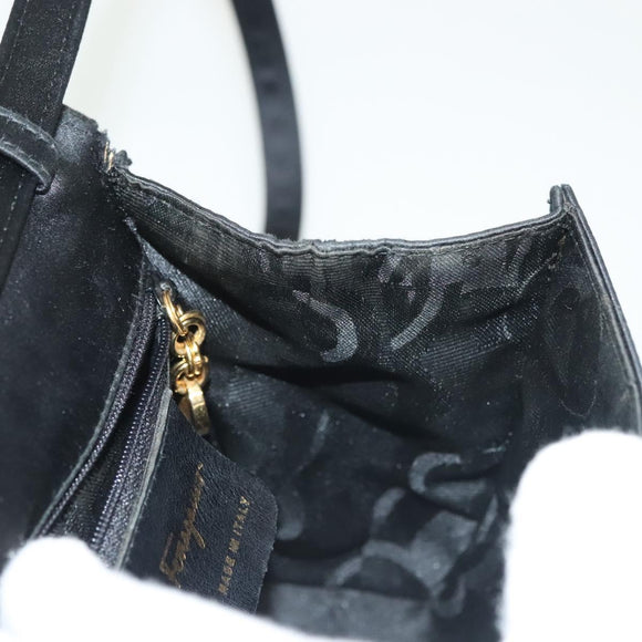 Salvatore Ferragamo Vala Shoulder Bag Satin Black Gold Auth 142122