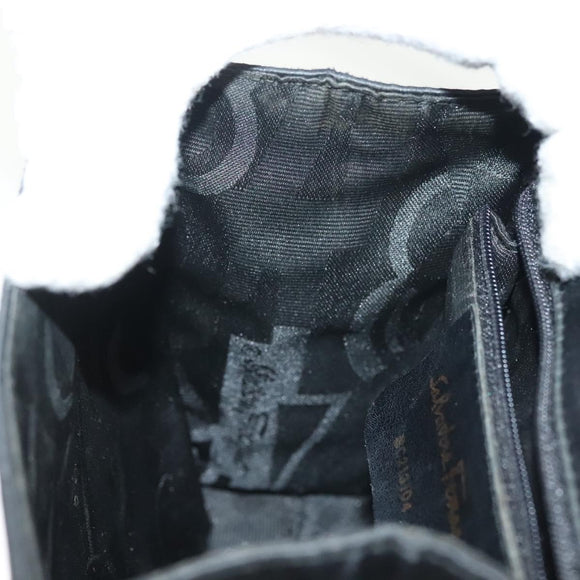 Salvatore Ferragamo Vala Shoulder Bag Satin Black Gold Auth 142122