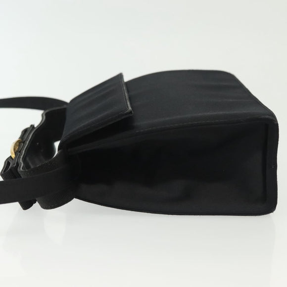 Salvatore Ferragamo Vala Shoulder Bag Satin Black Gold Auth 142122