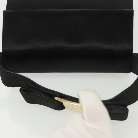 Salvatore Ferragamo Vala Shoulder Bag Satin Black Gold Auth 142122