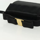 Salvatore Ferragamo Vala Shoulder Bag Satin Black Gold Auth 142122-7