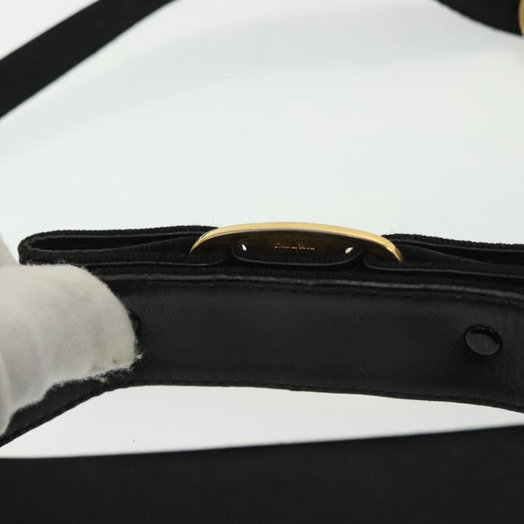 Salvatore Ferragamo Vala Shoulder Bag Satin Black Gold Auth 142122