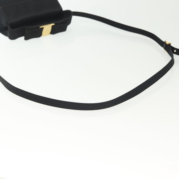 Salvatore Ferragamo Vala Shoulder Bag Satin Black Gold Auth 142122