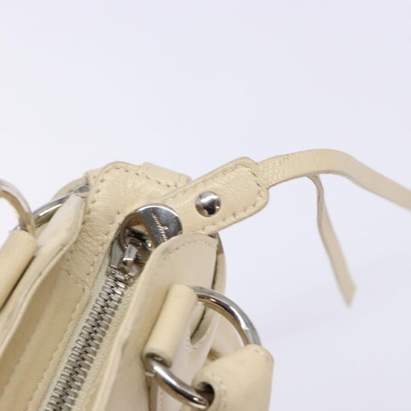 Salvatore Ferragamo Gancini Hand Bag Leather Ivory Silver Auth 142123