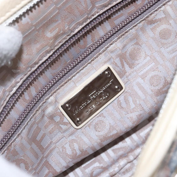 Salvatore Ferragamo Gancini Hand Bag Leather Ivory Silver Auth 142123