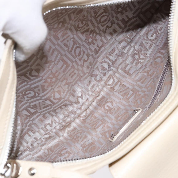 Salvatore Ferragamo Gancini Hand Bag Leather Ivory Silver Auth 142123