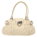 Salvatore Ferragamo Gancini Hand Bag Leather Ivory Silver Auth 142123-13