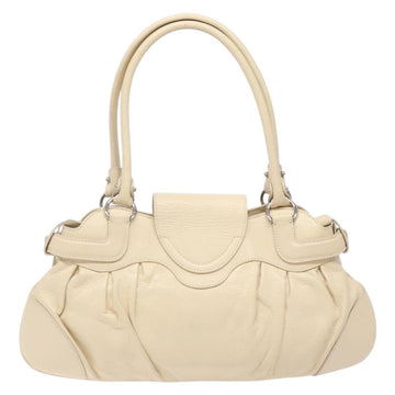 Salvatore Ferragamo Gancini Hand Bag Leather Ivory Silver Auth 142123 - 0