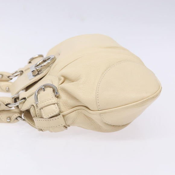 Salvatore Ferragamo Gancini Hand Bag Leather Ivory Silver Auth 142123