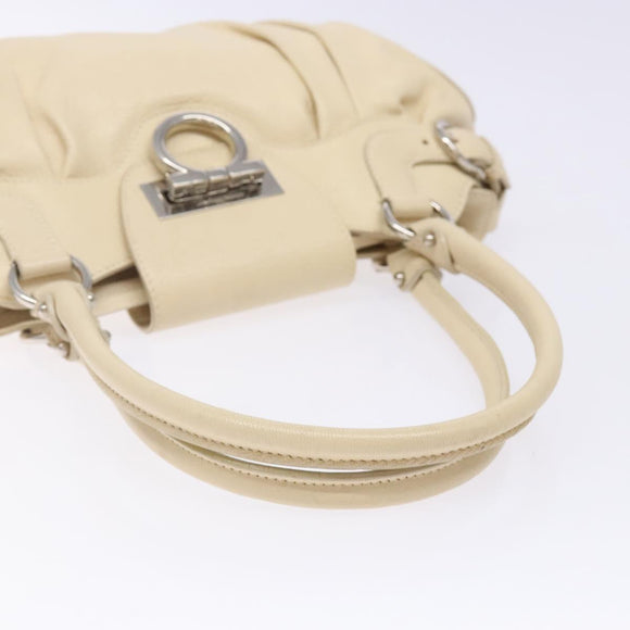 Salvatore Ferragamo Gancini Hand Bag Leather Ivory Silver Auth 142123
