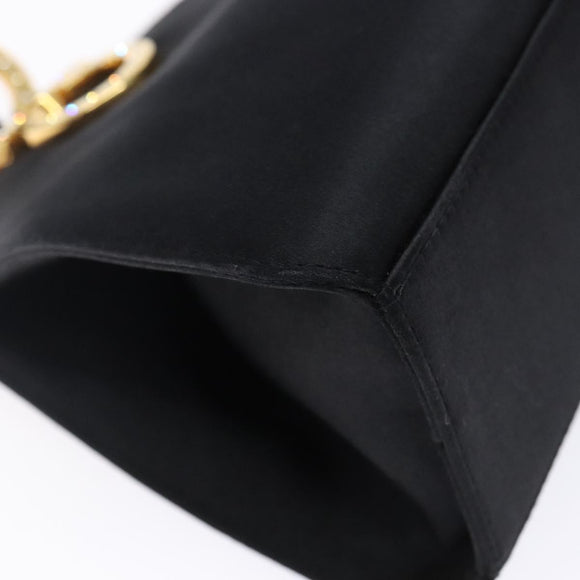 Salvatore Ferragamo Gancini Hand Bag Satin Black Gold Auth 142124V